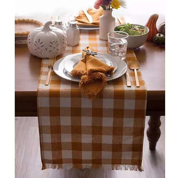 MACY'S Checkered Pumpkin Spice Table Runner