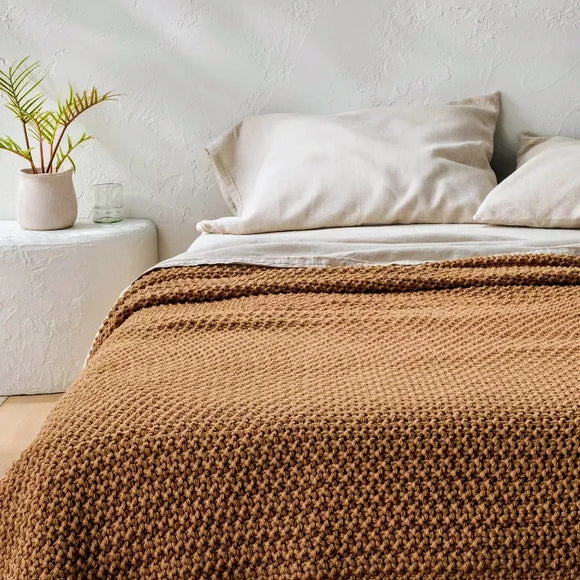 CASALUNA Full/Queen Chunky Knit Bed Blanket