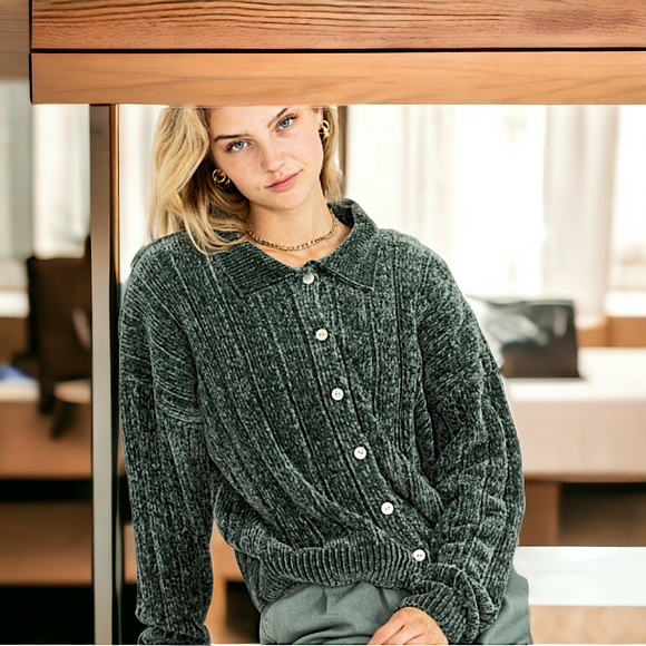 Chenille Button Front Sweater