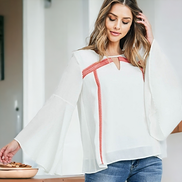 Embroidered Flare Sleeve Blouse