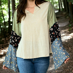 Flare Sleeve Patchwork Top