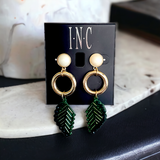INC International Concepts Beaded Leaf Earrings