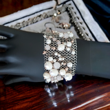 CAROLEE Athena Pearl & Rose Quartz Mesh Bracelet