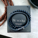 HE ROCKS Leather & Obsidian Magnetic Bracelet