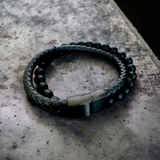 HE ROCKS Leather & Obsidian Magnetic Bracelet