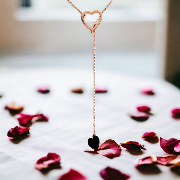 ADORNIA Rose Gold Lariat Heart Necklace