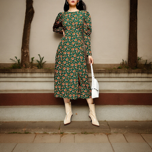 TOPSHOP Floral Puff Sleeve Midi Dress