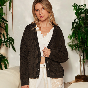 Washed Cable Knit Cardigan Sweater