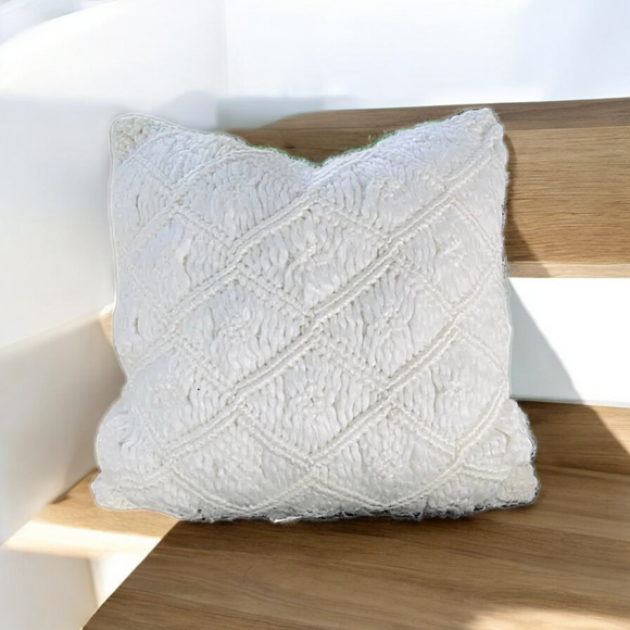 White Macrame Throw Pillow