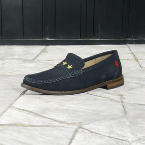 MARC JOSEPH Kid's Embroidered Leather Navy Madison Loafers