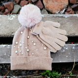 OMG Metallic Knit Pearl Beanie & Gloves Set