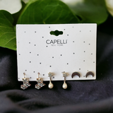 CAPELLI 3 Pc Rhinestone & Pearl Earring Set