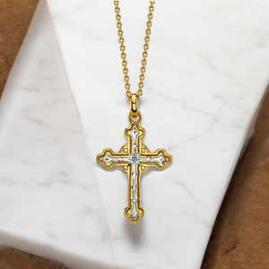 GRACE & GRATITUDE Silver Plated Two-Tone Cross