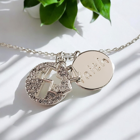 GRACE & GRATITUDE Silver Plated Charm Pendant Necklace