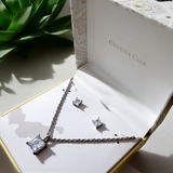 CHARTER CLUB Square Crystal Pendant Necklace & Stud Earrings Set