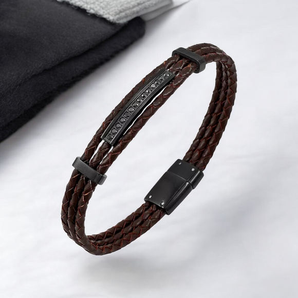 SUTTON Men's CZ Braided Leather Bracelet