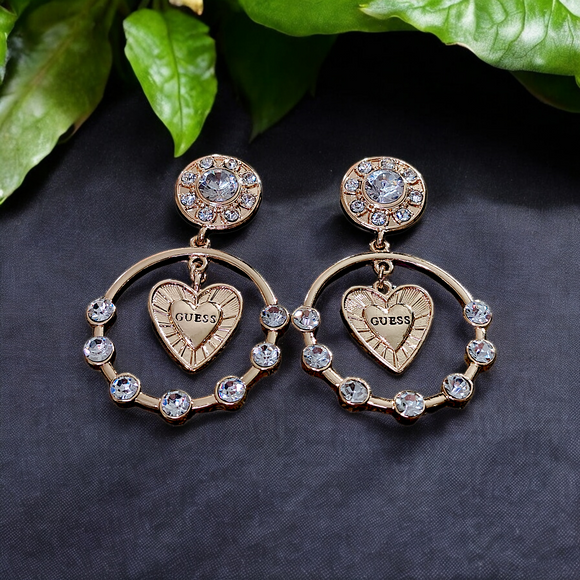 GUESS Crystal Orbital Heart Earrings