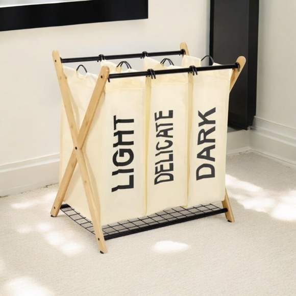 Bamboo 3-Bag Laundry Sorter