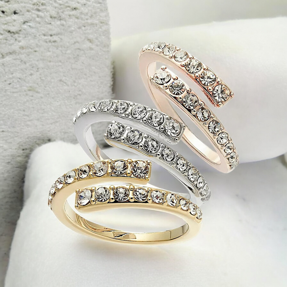 INC Stackable Crystal Bypass Ring Set