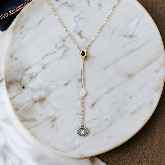 DKNY Tri-Tone Pavé Circle Lariat Necklace