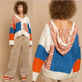 Color Block Hooded Cardigan Sweater