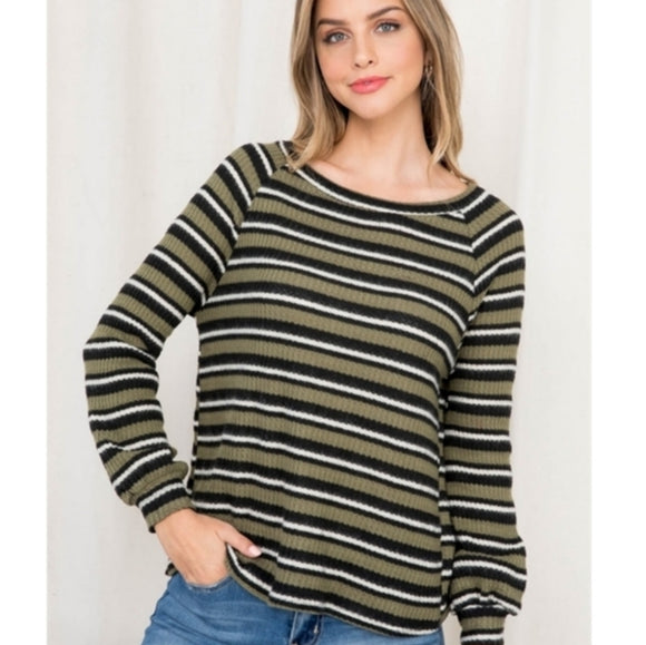 Striped Waffle Knit Top