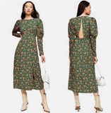 TOPSHOP Floral Puff Sleeve Midi Dress