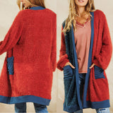 Fuzzy Color Block Cardigan Sweater