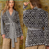 Belted Tribal Cardigan Sweater