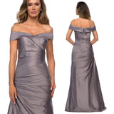 LA FEMME Pleated Satin Gown