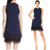 MILLY Knit Feather Trimmed Shift Dress