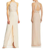 AIDAN MATTOX Beaded Chiffon Column Dress