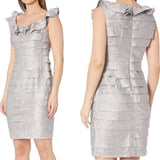 LONDON TIMES Silver Shutter Sheath Dress