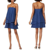 HALSTON Strapless Tiered Mini Dress