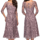 LA FEMME Embroidered Illusion Dress