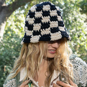 Checkered Chenille Knit Hat