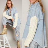 Knit Sleeve Denim Shacket