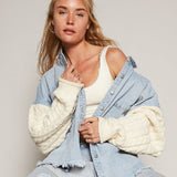 Knit Sleeve Denim Shacket