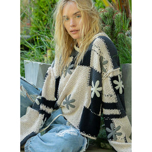 Hooded Chenille Patch Sweater