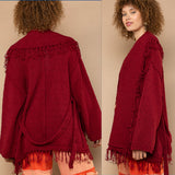 Belted Fringe Cardigan Sweater