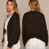 Washed Cable Knit Cardigan Sweater