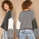 Contrasting Balloon Sleeve Sweater