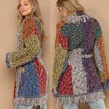 Color Block Fringed Cardigan Sweater