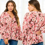 Floral Cinch Waist Blouse