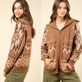 Zip Front Aztec Cardigan Sweater