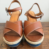COACH Eaton Leather Denim Platform Wedge Sandals
