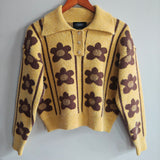 CIDER Floral Knit Polo Sweater