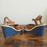 COACH Eaton Leather Denim Platform Wedge Sandals
