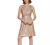 CALVIN KLEIN Draped Cowl-Back Sequin Dress