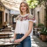 FREE PEOPLE Mesh Embroidered Top